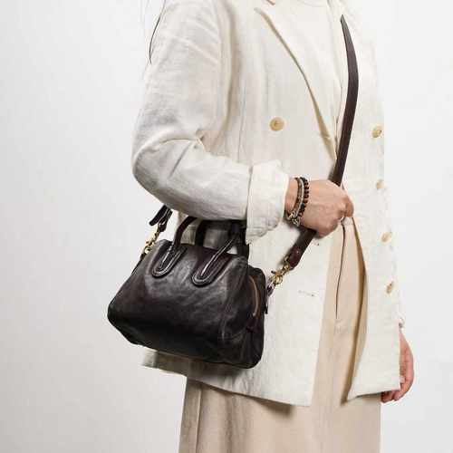 帆布配牛皮尾单单肩手提女水桶包