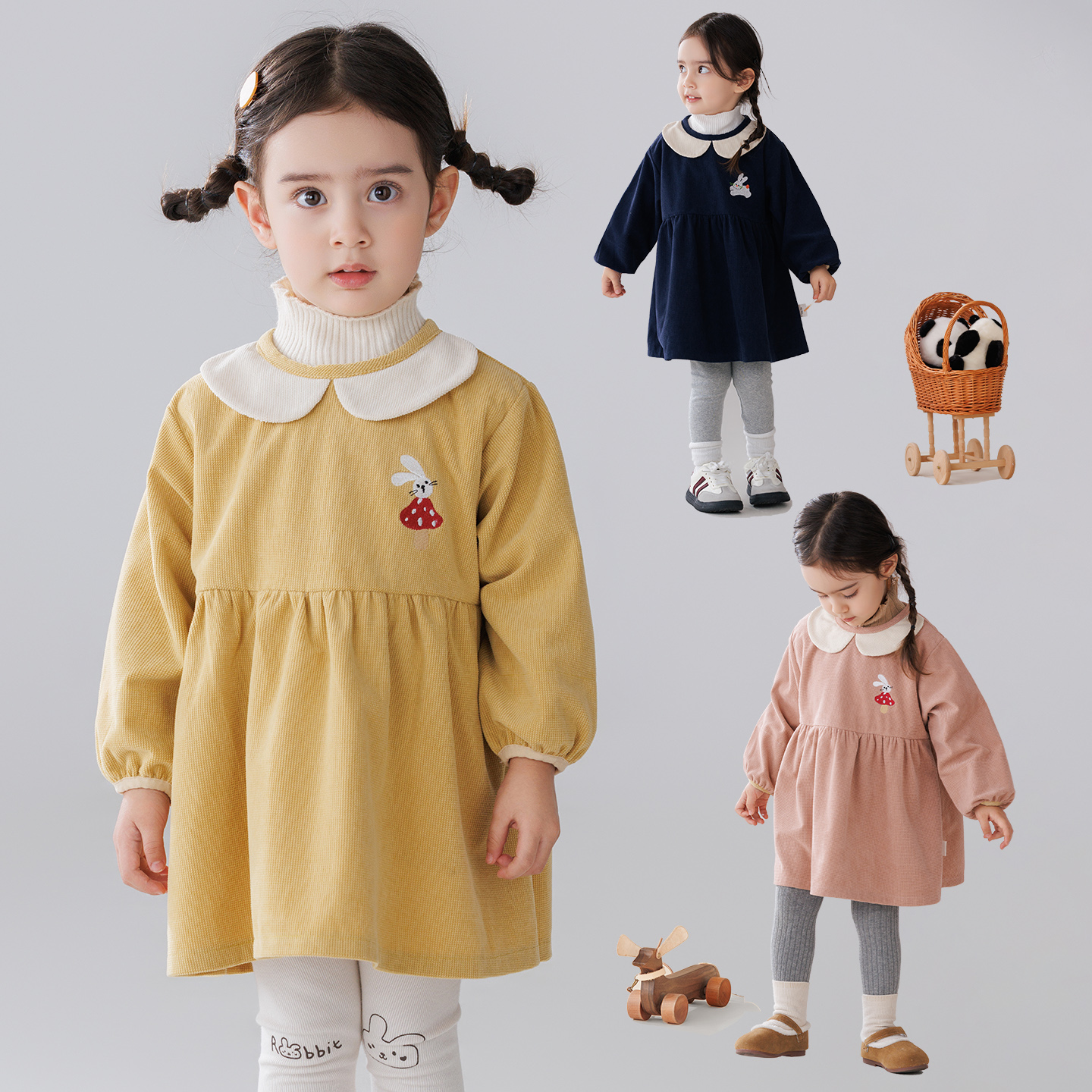 女童秋冬长袖公主羽绒服防脏罩衣