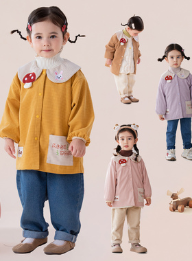 女童罩衣长袖小孩保护羽绒服罩衫宝宝可爱幼儿园防水吃饭衣围兜冬