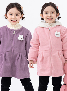 女童灯芯绒罩衣小学生羽绒服防脏护衣可爱宝宝公主风吃饭围兜秋冬