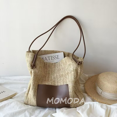 复古文艺法式编织包度假草编包大容量单肩包购物袋沙滩女包子母包