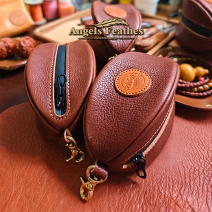 真皮手工定制文玩收纳袋晴源斋橄榄球包牛皮盘玩Angels Feathes