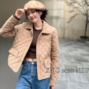 幸运阁2022秋冬新款小香风单排扣翻领轻薄保暖白鸭羽绒服外套女冬