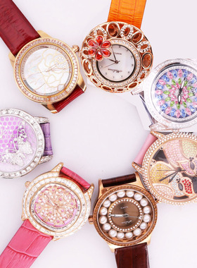 9号尾货清仓玛丽莎奢华水钻表女皮带石英防水表时尚Wristwatch