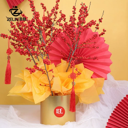 Новогодняя цветочная пуля Новый год красная благословение коробка коробка серебряная ива