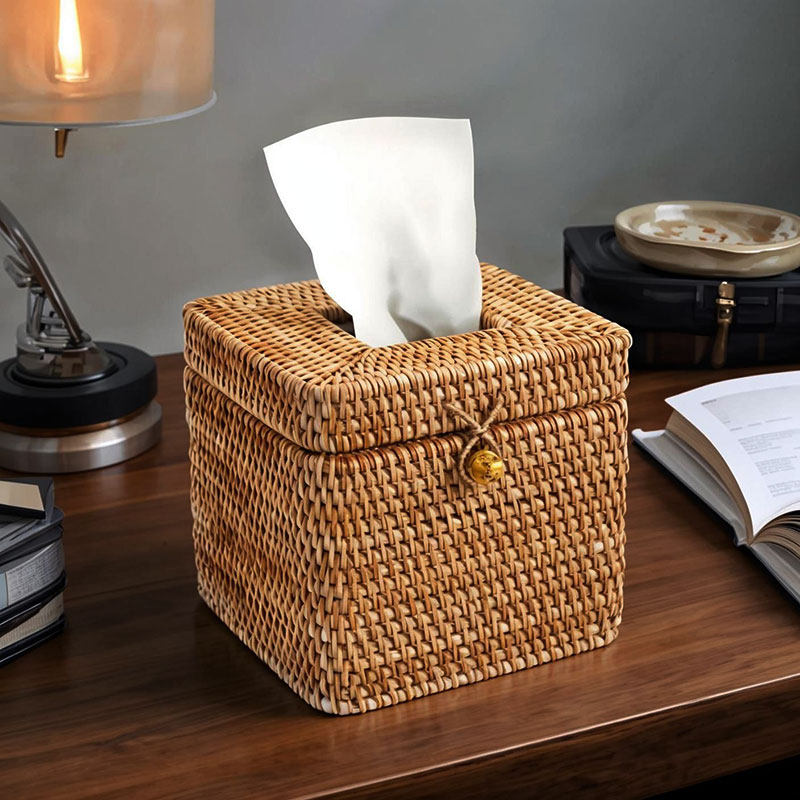 手工藤编纸巾盒家用办公桌卫生间巾抽纸车载纸巾盒遥控器收纳盒