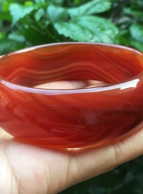 天然朱砂红加宽加厚玛瑙手镯复古