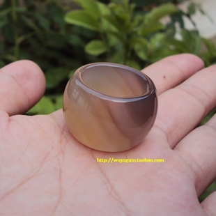 巴西纯天然原色浅灰玛瑙戒指环食指扳指加厚通透宽厚复古男女18mm