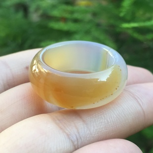 原矿巴西纯天然原色无烧玛瑙玉髓戒指女士款食指指环宽厚版18.5mm