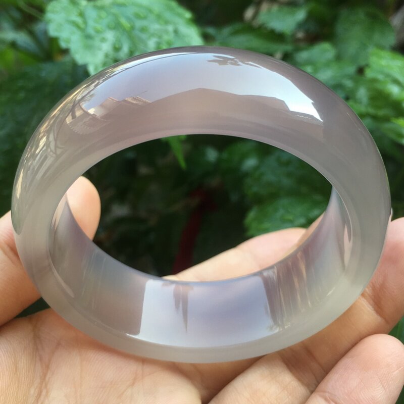 原矿马料纯天然原色无烧冰灰紫玉髓玛瑙手镯子加宽加厚手环女56mm