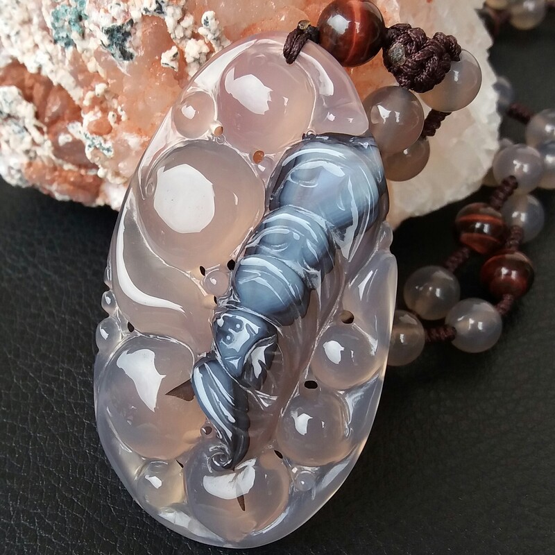 现货巴西纯天然原色无烧冰烟紫玉髓福在眼前吊坠项链男女款毛衣链