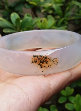 天然通透绿朱砂玛瑙手镯女款手环