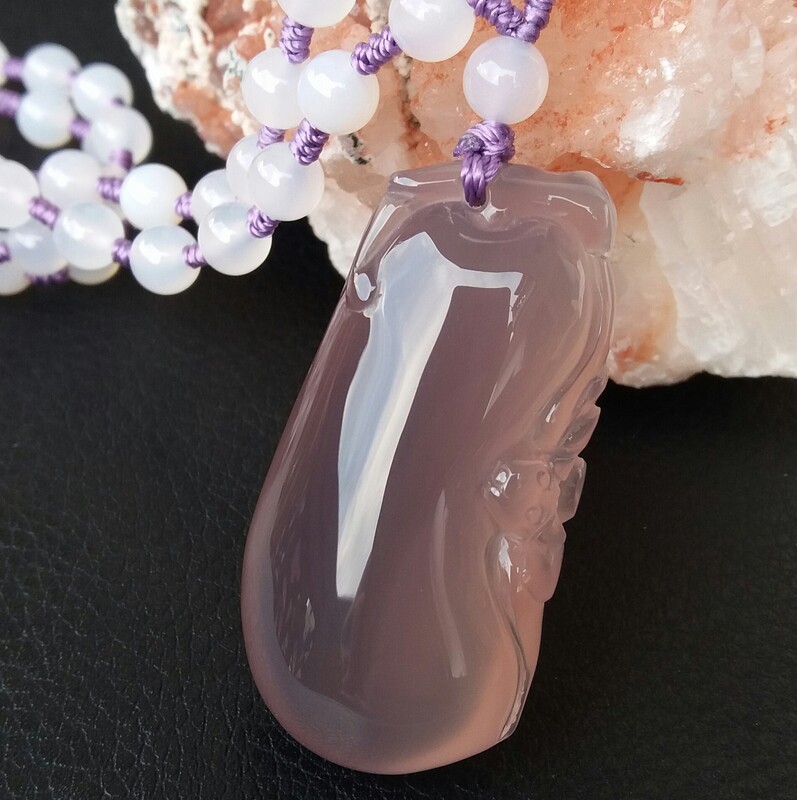 巴西纯天然原色无烧冰灰紫玉髓福禄寿福瓜吊坠/项链四季百搭复古