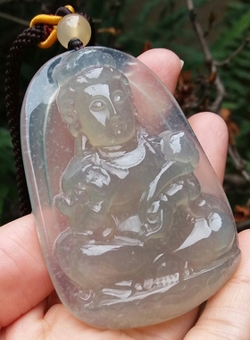 天然无烧雪花冰飘绿玉髓观意挂件