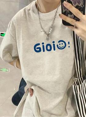 美式复古白灰色纯棉短袖t恤女宽松夏季oversize慵懒风半袖上衣ins