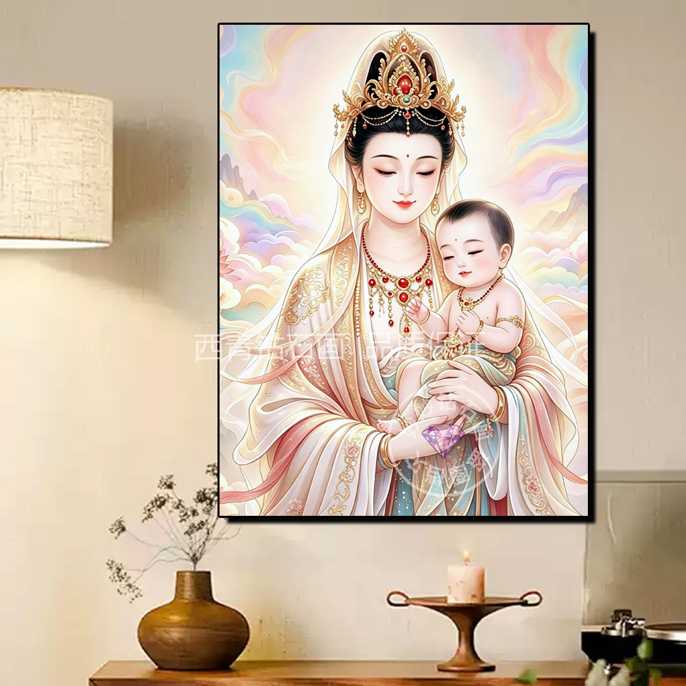 方钻送子观音图钻石画高难度成人5DIY手工钻石绣拼钻粘砖石十字绣