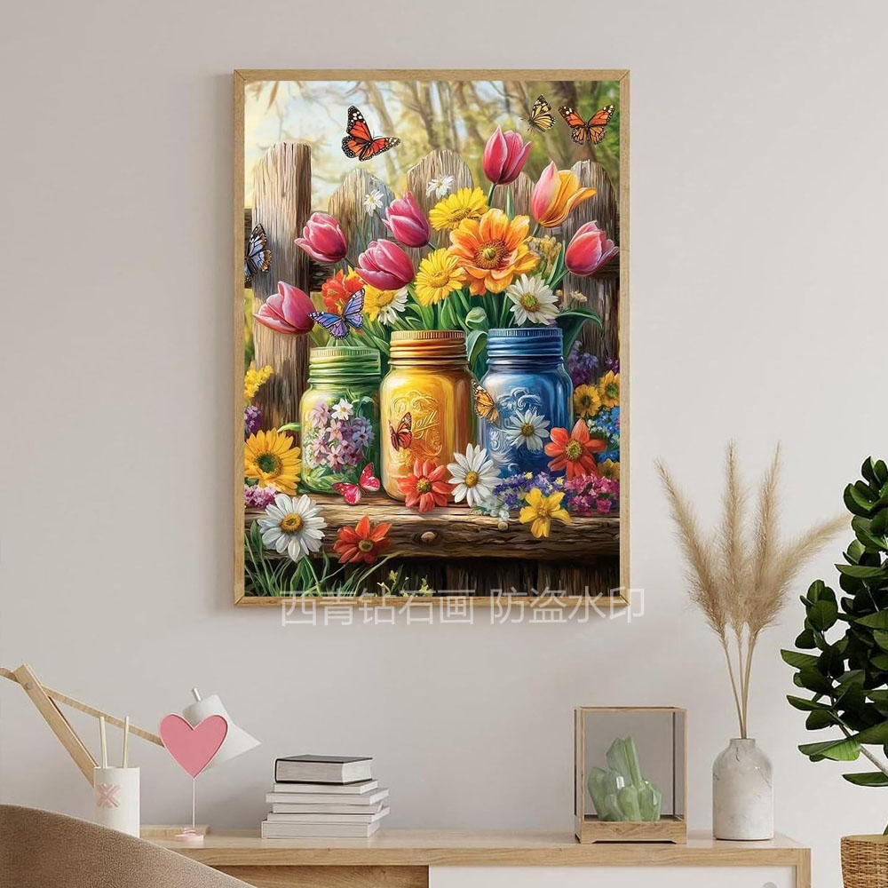 满方钻治愈系郁金香雏菊花卉钻石画高难度疗愈DIY手工点钻十字绣