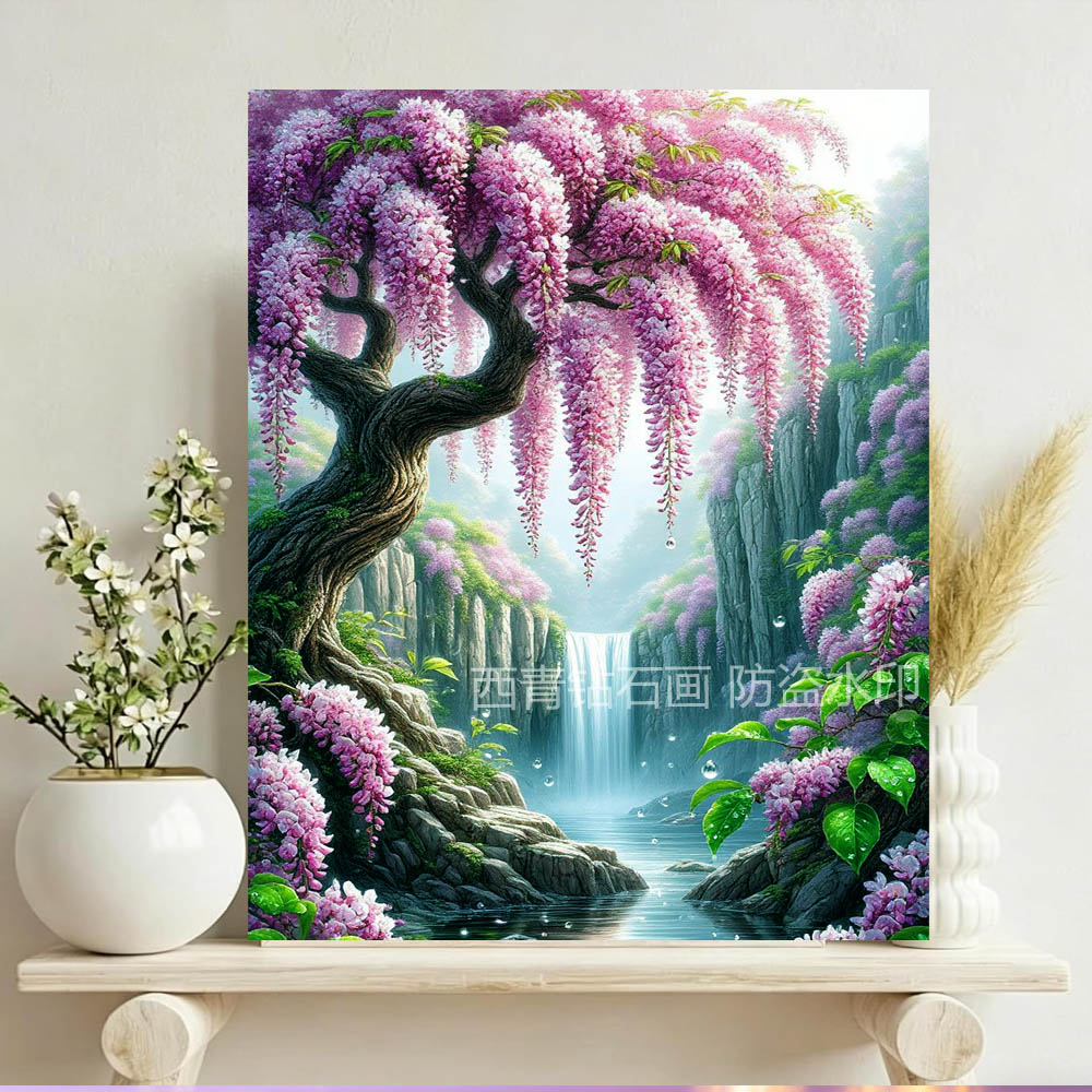 跨境热卖方钻梦幻风景紫藤花钻石画外国成人DIY手工水晶钻十字绣