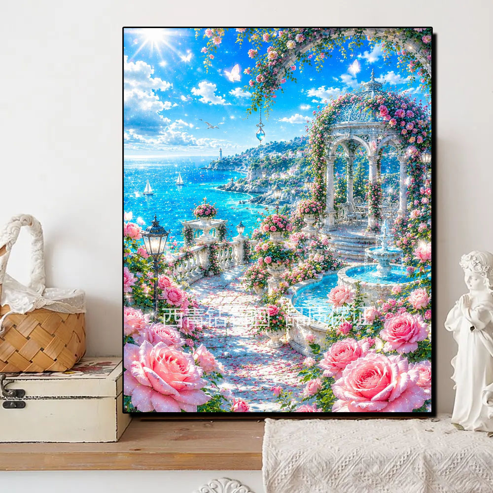 方钻治愈梦幻玫瑰花园钻石画高难度女孩DIY手工点钻十字绣钻石绣