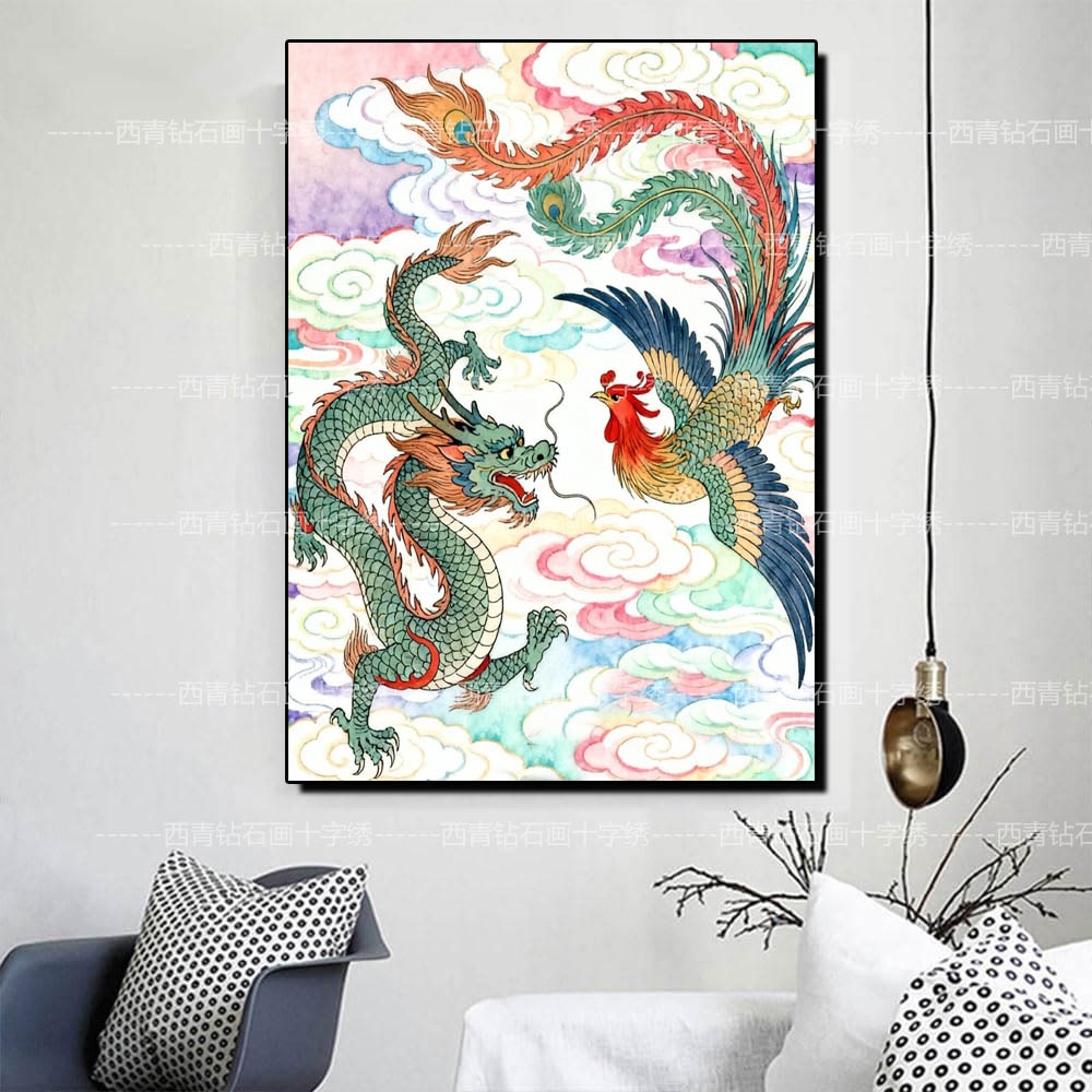 方钻龙凤呈祥钻石画结婚礼物婚房装饰画女孩高难度DIY手工十字绣