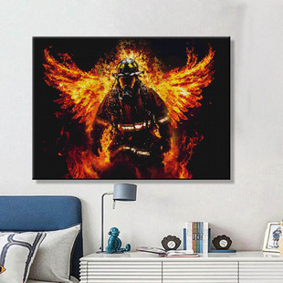 火凤凰烈火英雄消防员战士兵十字绣成人手工钻石画客厅装饰画刺绣