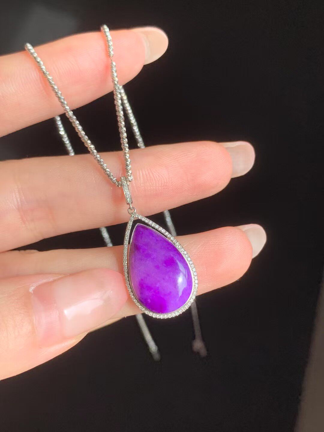回收凝胶紫舒俱来吊坠果冻凝胶樱花紫，油润老矿料 尺寸31.3*15mm