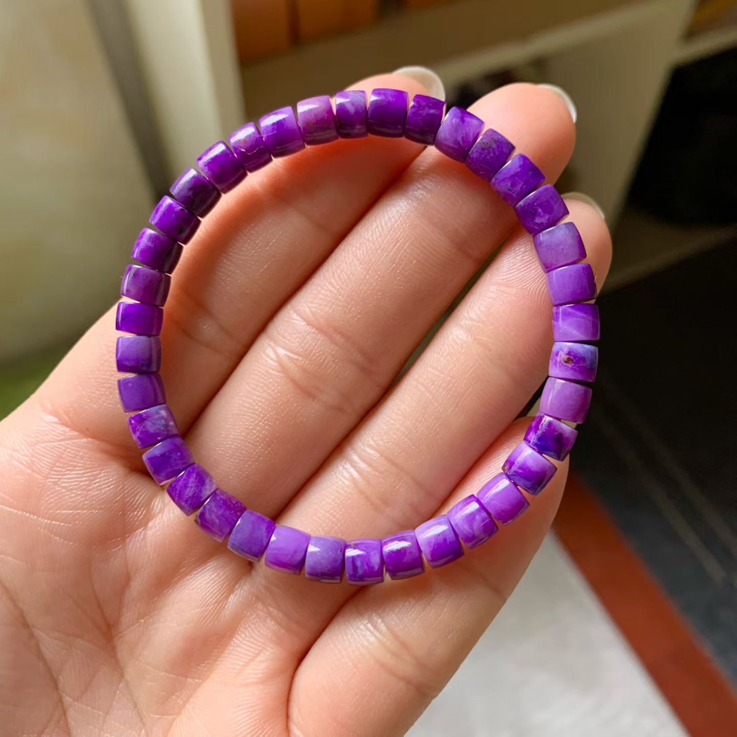回收天然南非老料舒俱来皇家紫果冻玉化手链规格6mm重11.94克