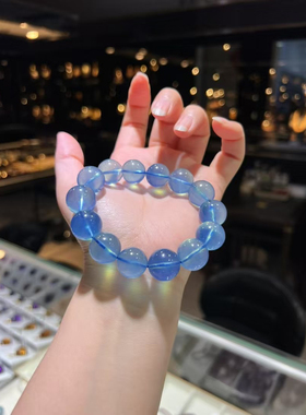 天然海蓝宝手链尺寸15+mm重71.32晶体干净通透  大颗粒浓郁魔鬼蓝