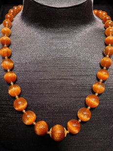 回收巴西老矿天然铜顺发猫眼项链18k金规格8.5/15.5mm重量76.9克