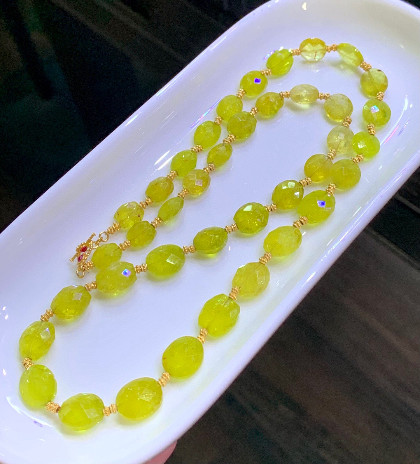 回收玻璃体金丝雀碧玺18k金设计款项链总重28.5g 规格10x9x5mm