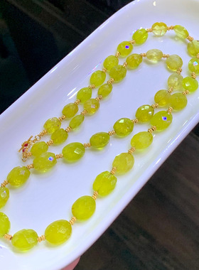 回收玻璃体金丝雀碧玺18k金设计款项链总重28.5g 规格10x9x5mm