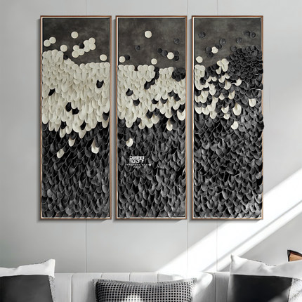 过道玄关三联幅皮革实物装置艺术壁画侘寂风客厅背景定制装饰画