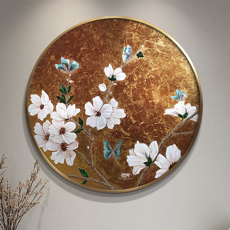 金箔圆框装饰画玄关茶室书房挂画