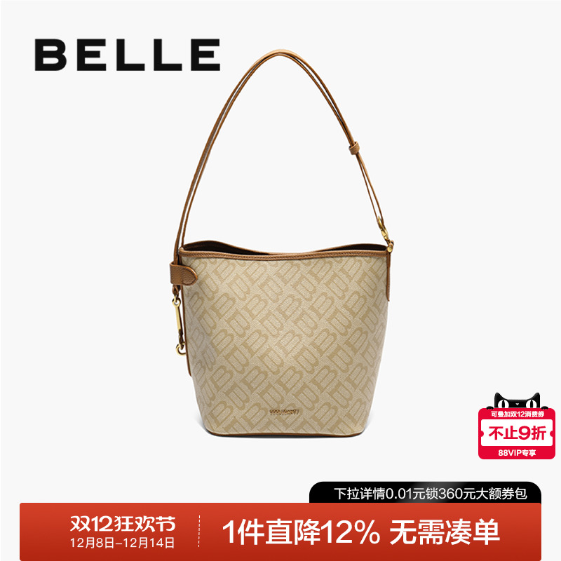 百丽2025复古海鸥老花水桶包