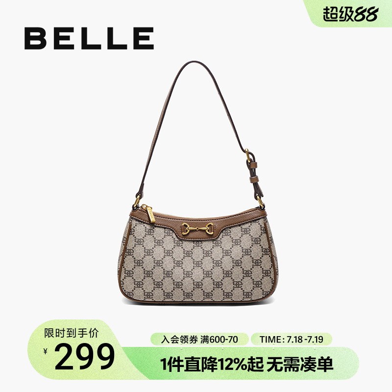 百丽女包复古气质手提老花腋下包
