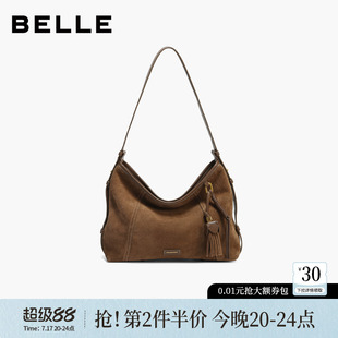 百丽女包流浪摩卡中号2026新款反绒麂皮hobo大容量托特包Z9411AX6