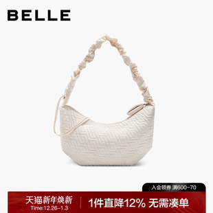 百丽包包女2025商场同款 腋下跑道系列休闲轻便白色新月包BL804AX5