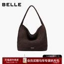 百丽女包2025新款 休闲绒面编织单肩包hobo包大容量托特包JY186DX5