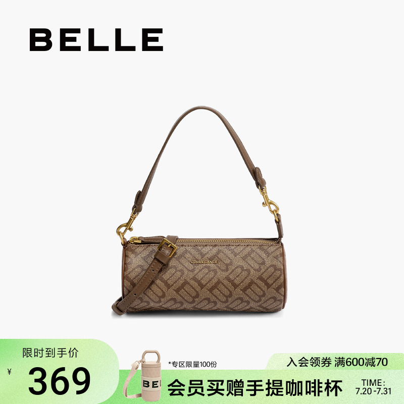 百丽包女2025复古海鸥老花单肩保龄球包斜挎手拎波士顿包X7396CX5