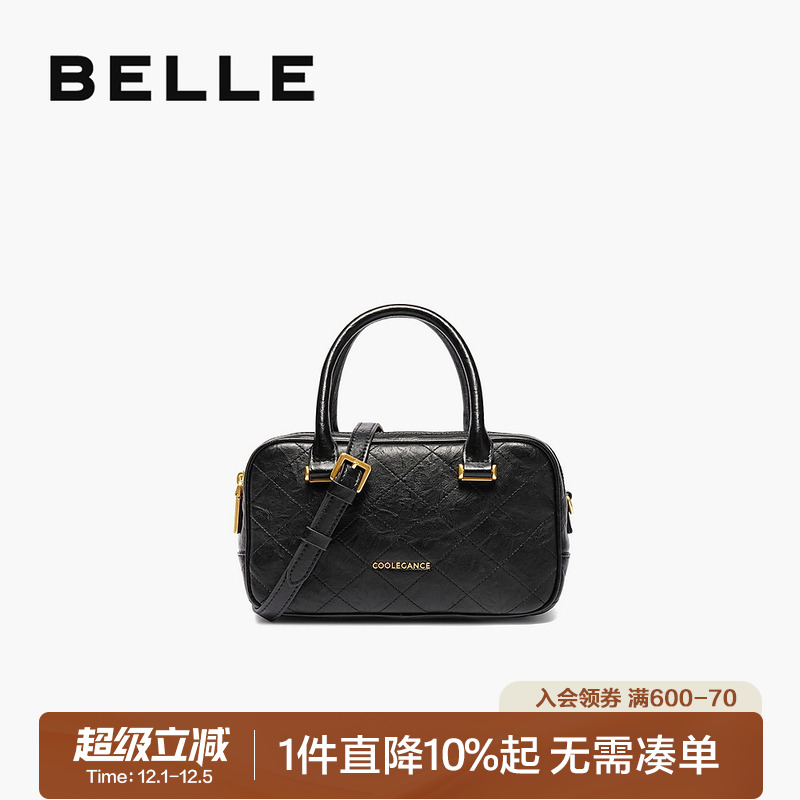 百丽包包女新小香风女友礼物保龄球包斜挎包手提波士顿包X7142DX4