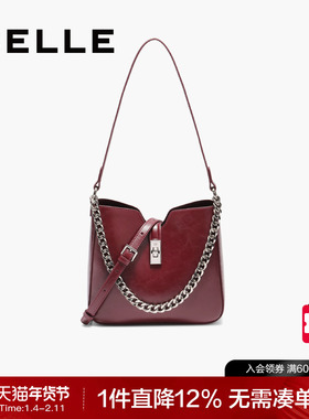 百丽包包女新款商场同款斜挎水桶包红色婚包链条包托特包BL837CX5