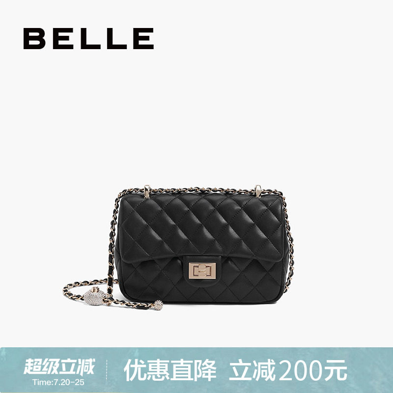 百丽包包女新款包气质百搭小香风黑色链条包单肩包斜挎包X6782BX3
