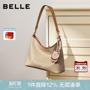 百丽包包女2026新款 复古老花休闲hobo腋下托特包X7506AX6 商场同款