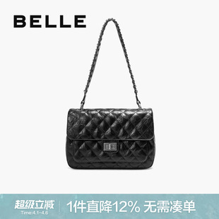 黑色质感通勤小香风链条单肩腋下包斜挎包BL768DX4 百丽包包女新款