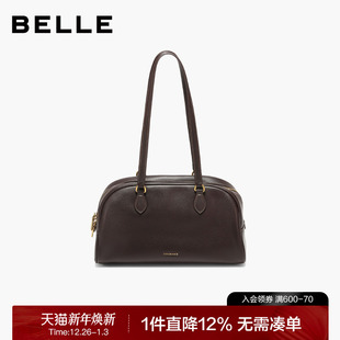 百丽女包2025新款 大号单肩真皮反绒麂皮波士顿包BL862DX5 商场同款