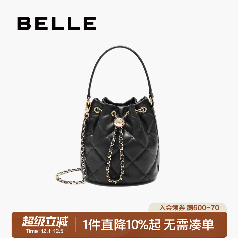 百丽包2025新款小香风链条水桶包