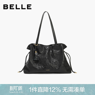 百丽时光植鞣托特包包女2026新款 油蜡手抓纹大容量抽绳包X9394AX6