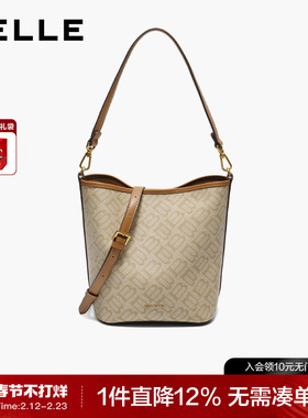 百丽包包女新款商场同款海鸥老花水桶包单肩斜挎手提包X7377CX5