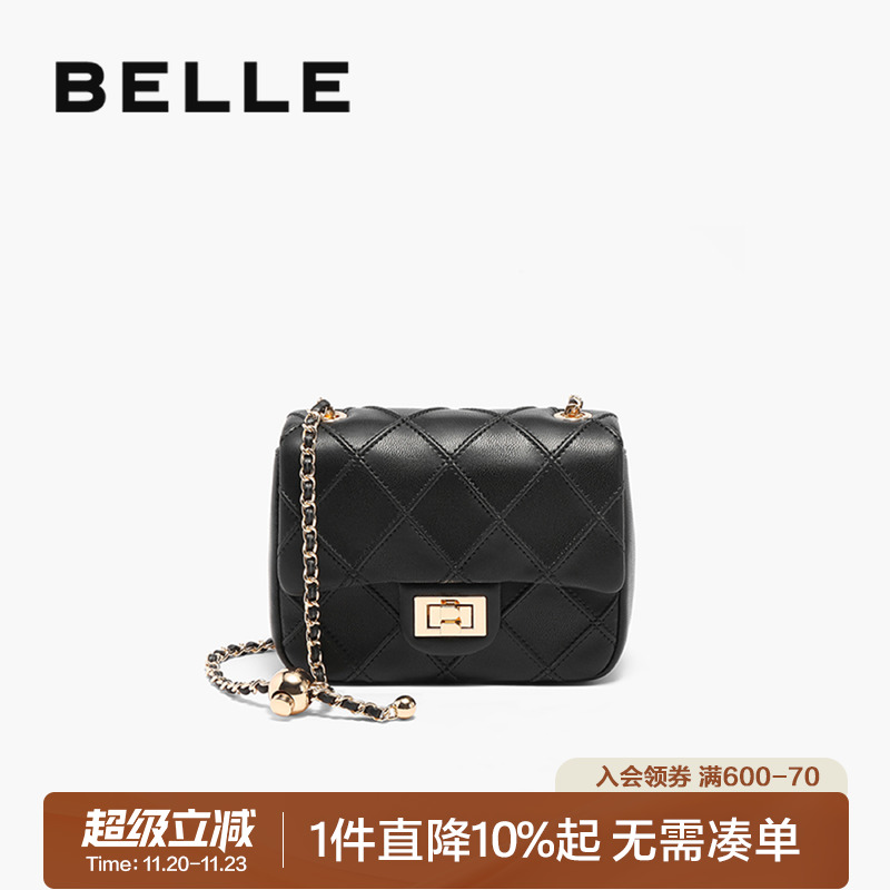 百丽2025小香风华夫饼小方包