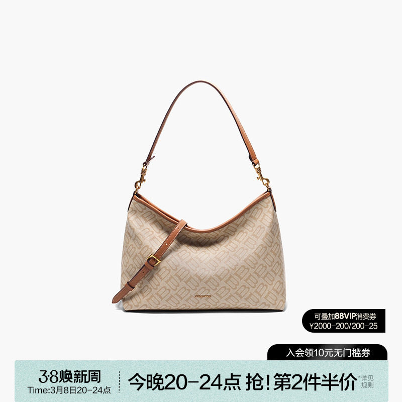 百丽女包新款海鸥老花腋下hobo包大容量真皮斜挎托特包百搭X7199A